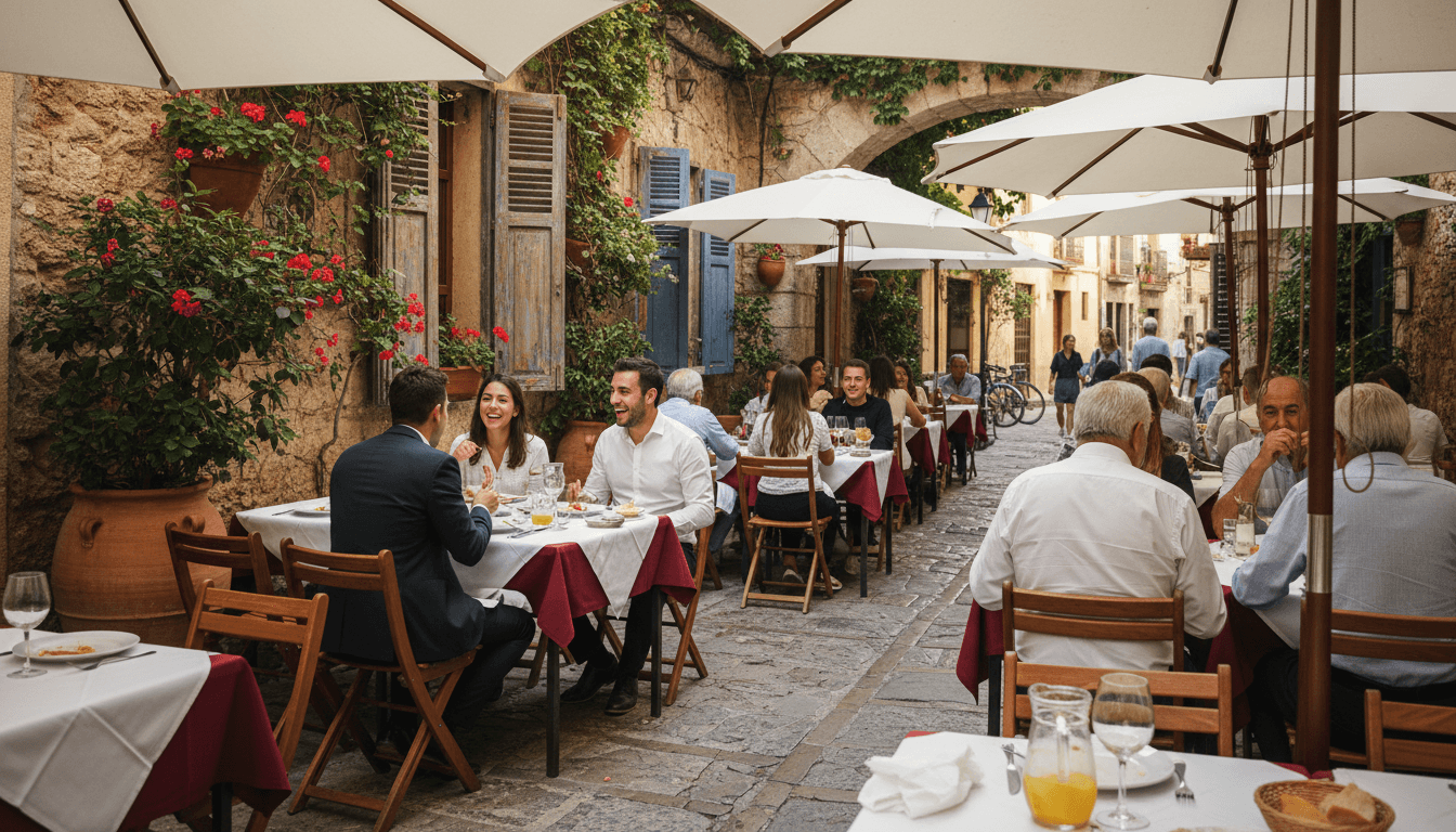 Hazeltine's Garden Restaurant exterior with Victorian and Spanish architectural details surrounded by garden landscape