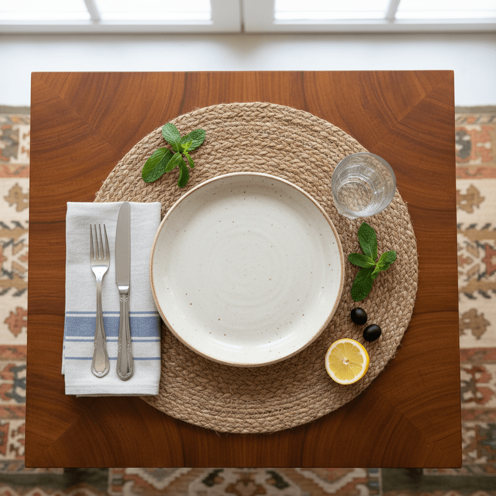 Table being carefully set for dining