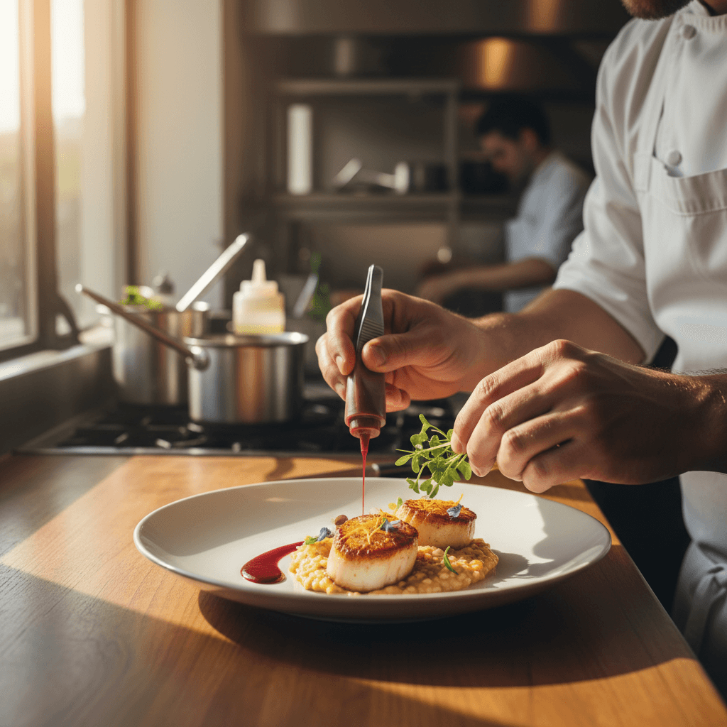 Chef ensuring quality of each dish