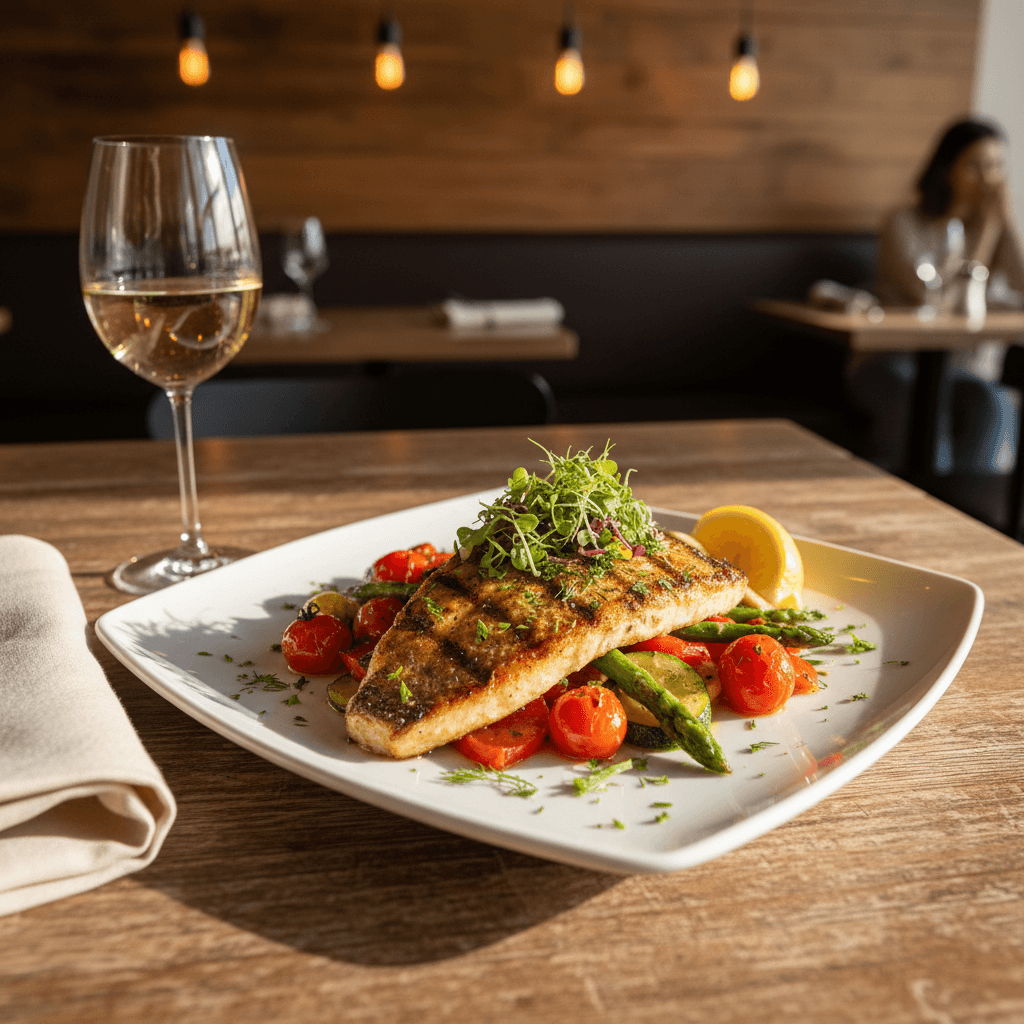 Grilled salmon with roasted vegetables